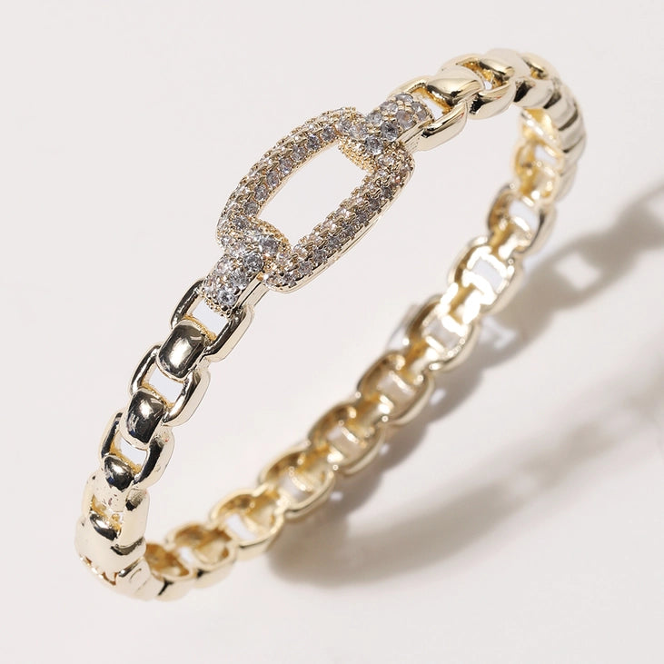 Gold Cz Pave Box Link Bracelet