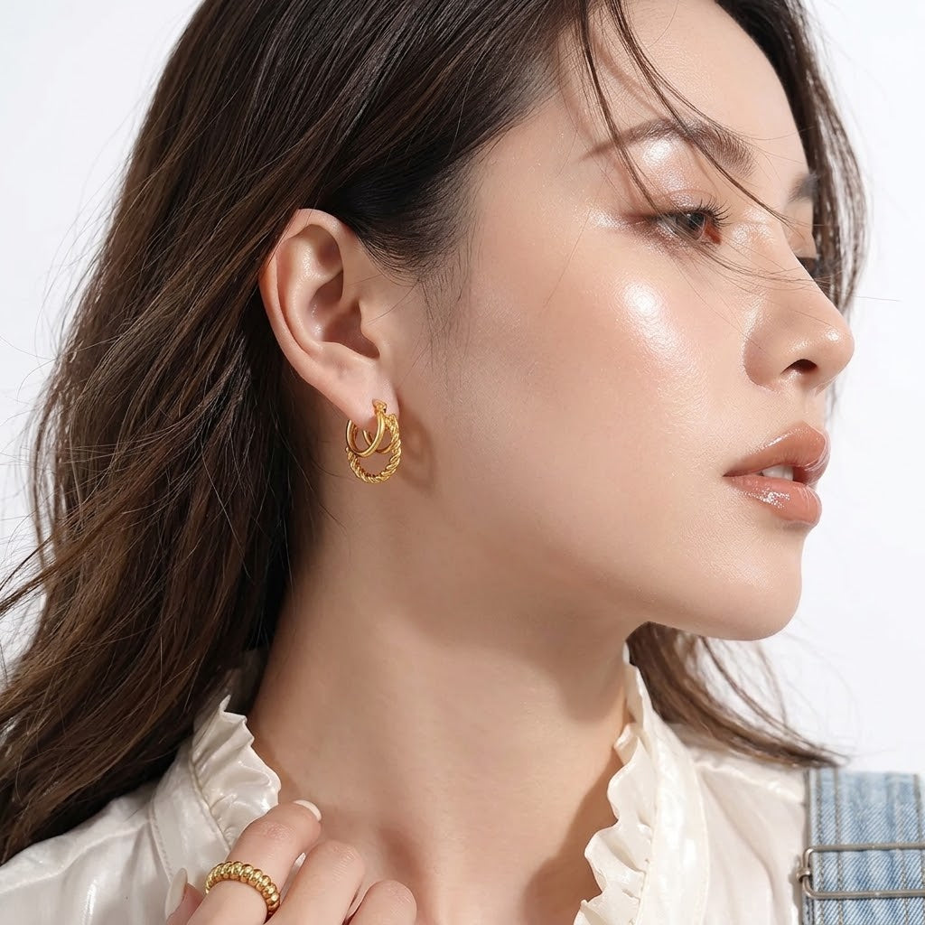 The Amara Waterproof 18K Gold Multi-Layer Twisted Rope Hoops