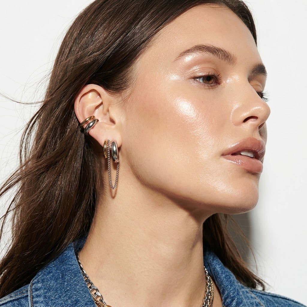 Tarnish-Free Stainless Steel Layered Loop Draping Chain Earrings
