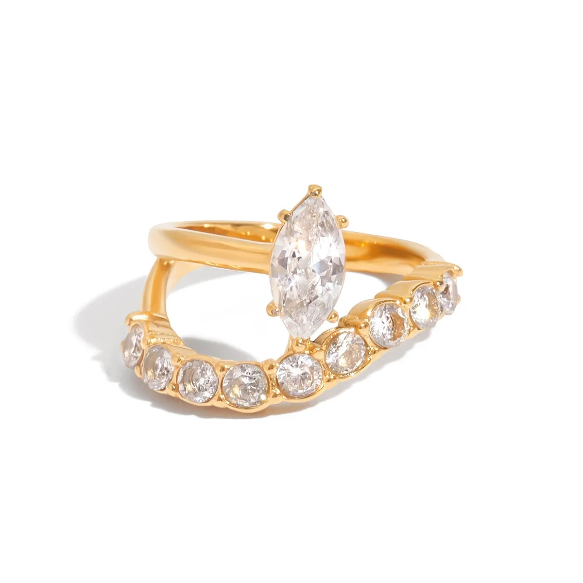 Tarnish-Free Stainless Steel Dual-Band Oblique Crystal Ring