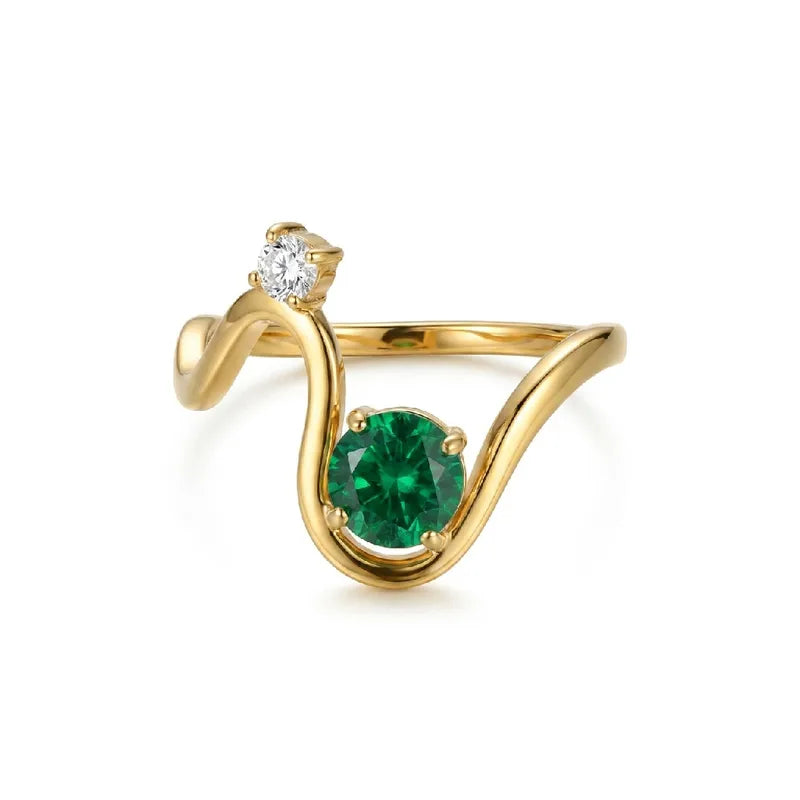 The Diana 18K Gold Emerald Pavé Solitaire Ring