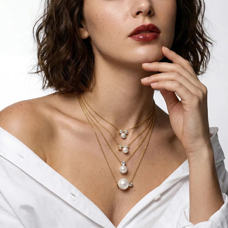 Dainty Bow Knot Stainless Steel Pearl Drop Pendant Choker