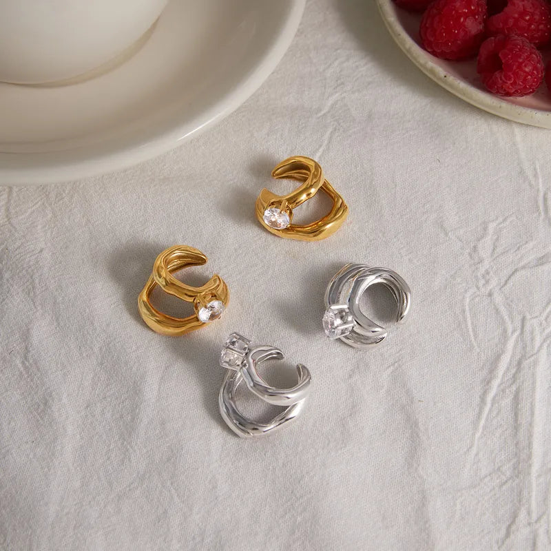 18K Gold Plated C-Shape Zircon Ear Cuff – Chunky Clip-On Earrings