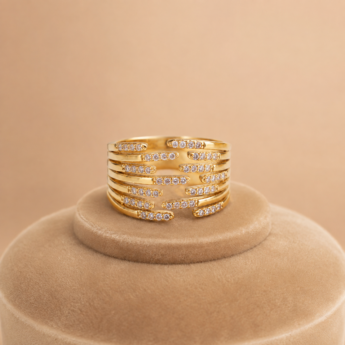 The Linear Tri-Band Hollow Statement Ring