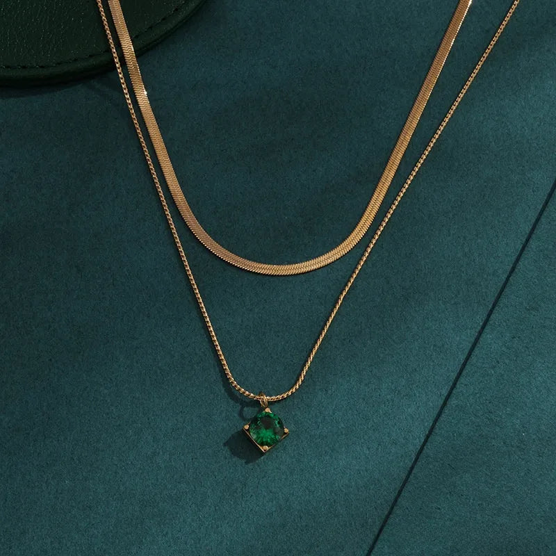 Titanium Steel Gold Electroplated Quadrilateral Gem Choker
