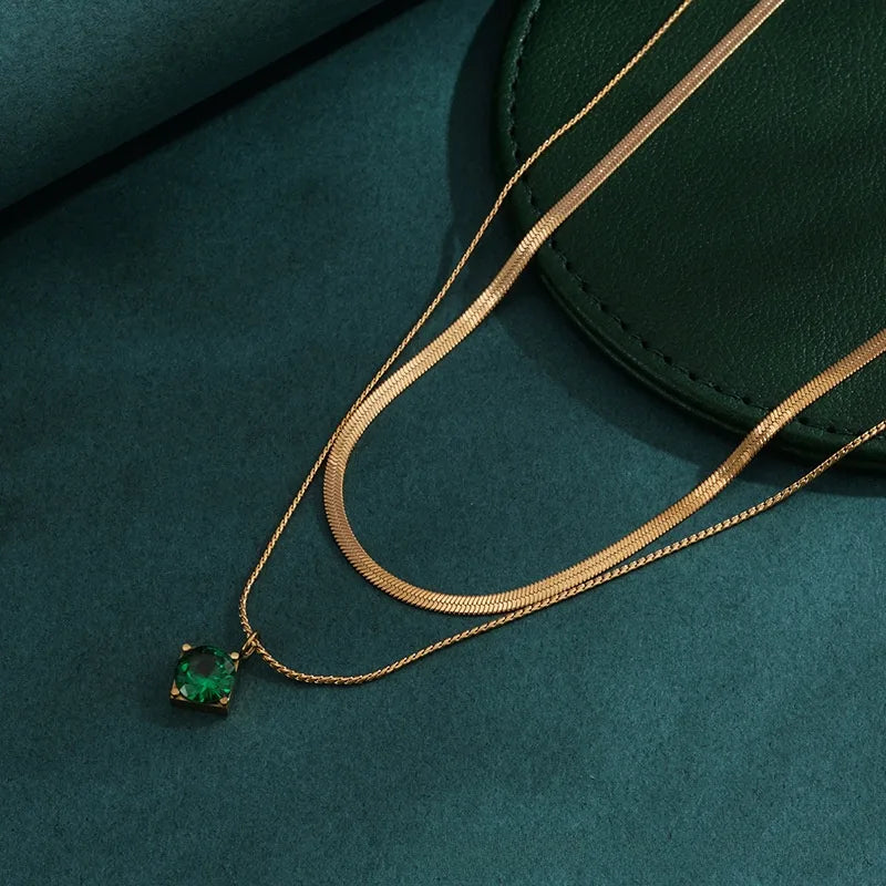 Titanium Steel Gold Electroplated Quadrilateral Gem Choker