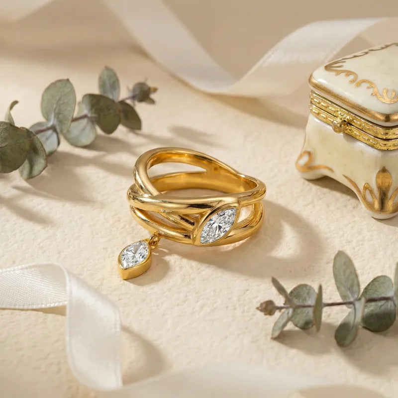 The Ivy Gold PVD Coated Multi-Layer Marquise Zircon Band