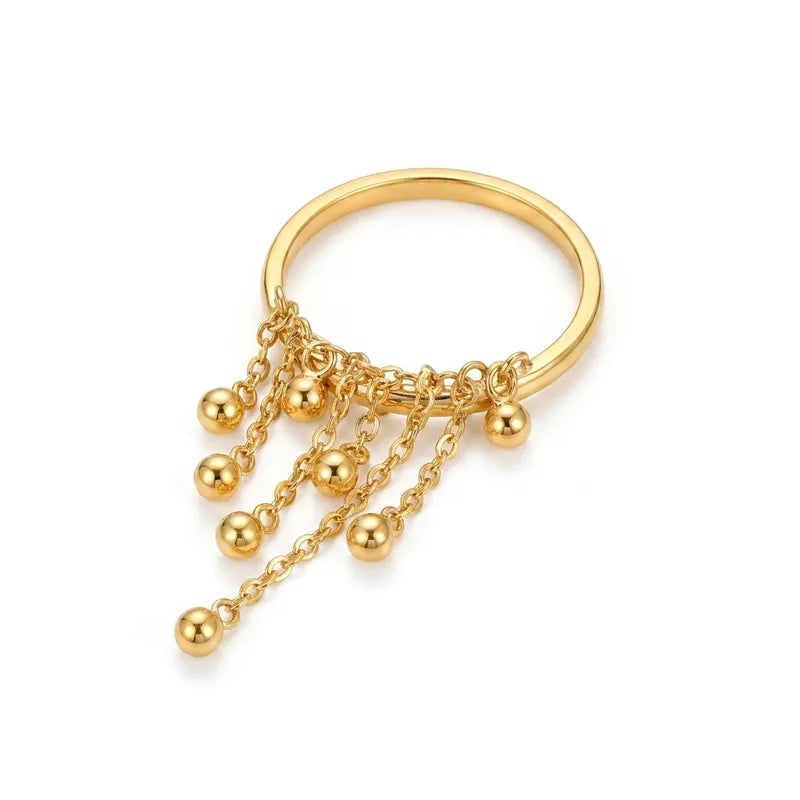 The Willow Waterproof 18K Gold Dangling Tassel Charm Ring