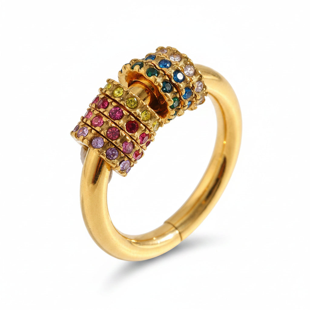 Tarnish-Free Stainless Steel Geometric Rainbow Carousel Ring