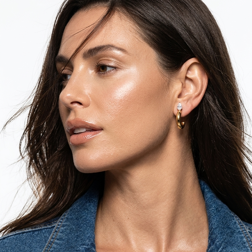 The Aurelia Pear-Cut Crystal & Chunky C-Hoop Earrings