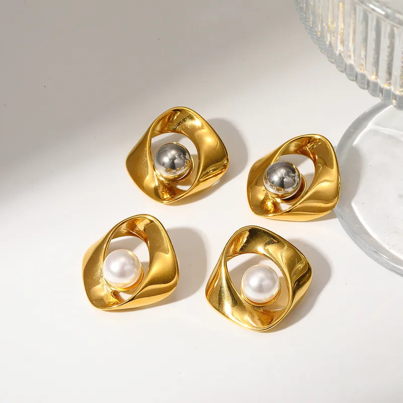 Tarnish-Free Stainless Steel Abstract Wave Two-Tone Earrings