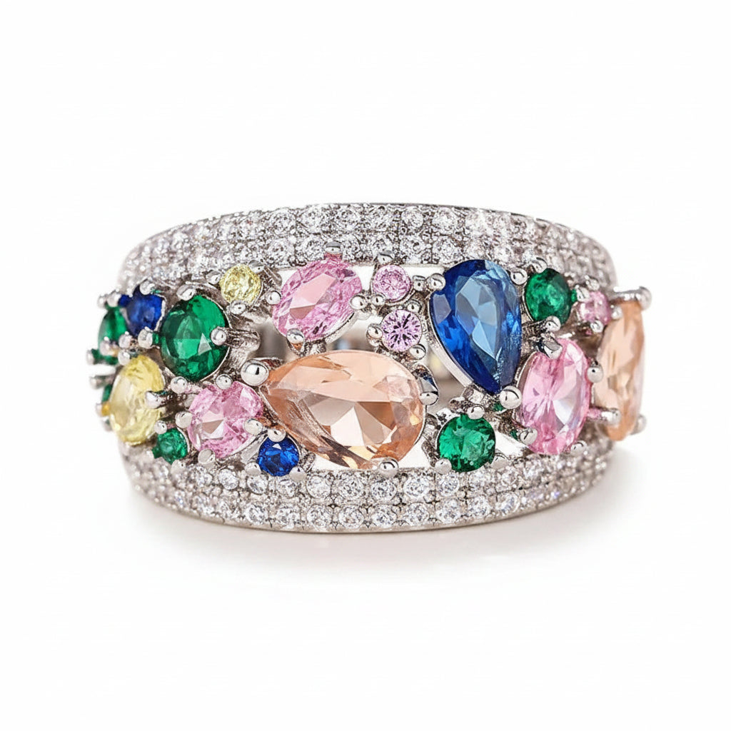 The Iris Multicolor Gemstone Mosaic Cocktail Ring