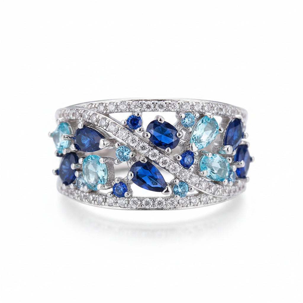 The Capri Abstract Geometric Claw-Set Cocktail Ring