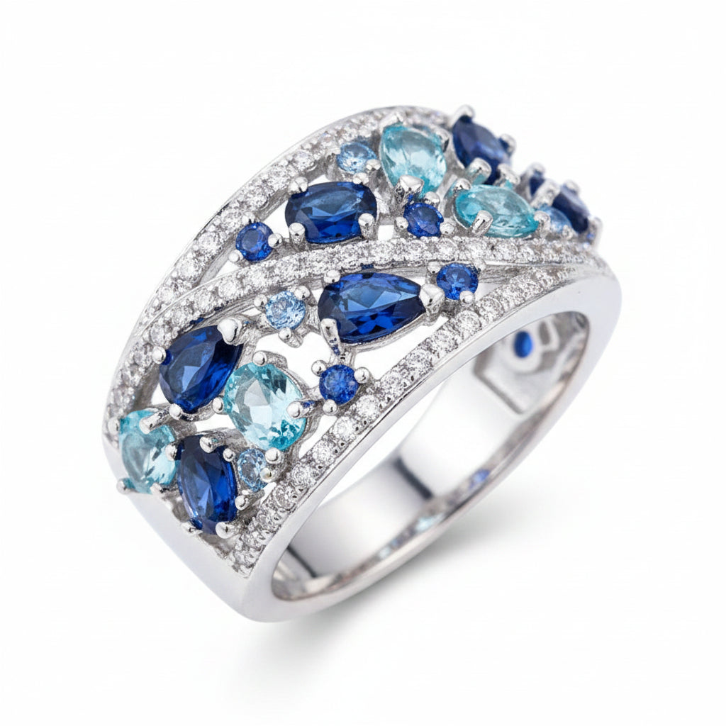 The Capri Abstract Geometric Claw-Set Cocktail Ring
