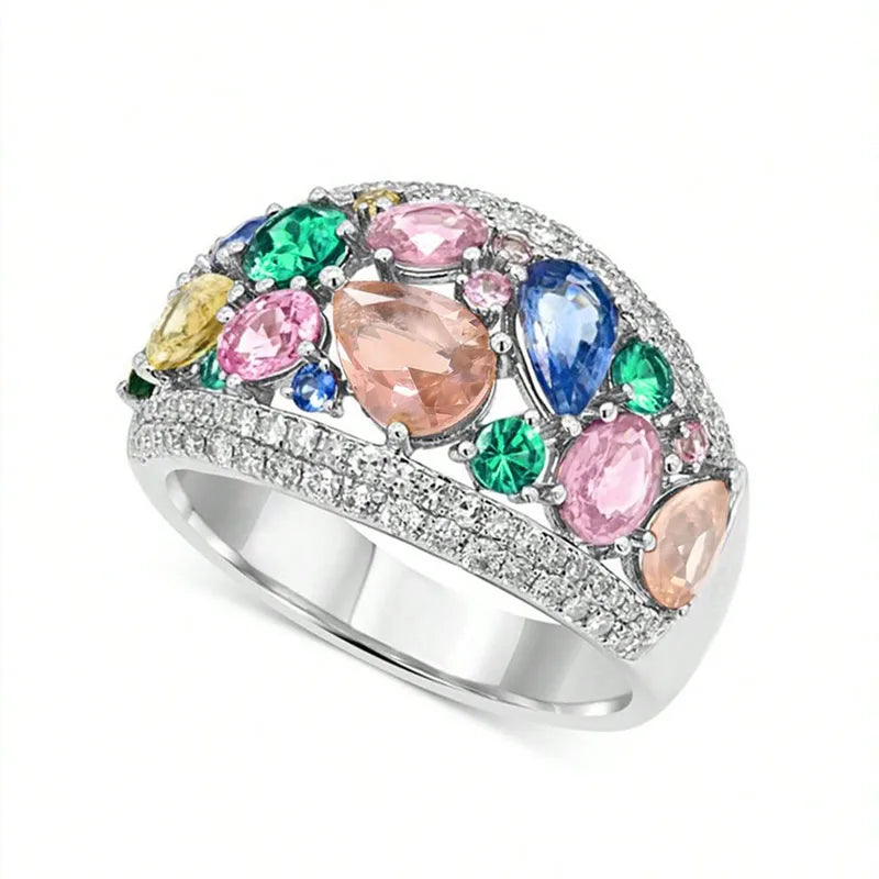 The Iris Multicolor Gemstone Mosaic Cocktail Ring