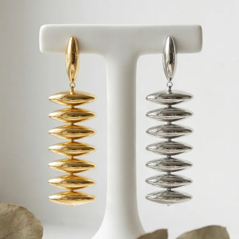 Tarnish-Free Stainless Steel Sculptural Ribbed Tier Statement Drops