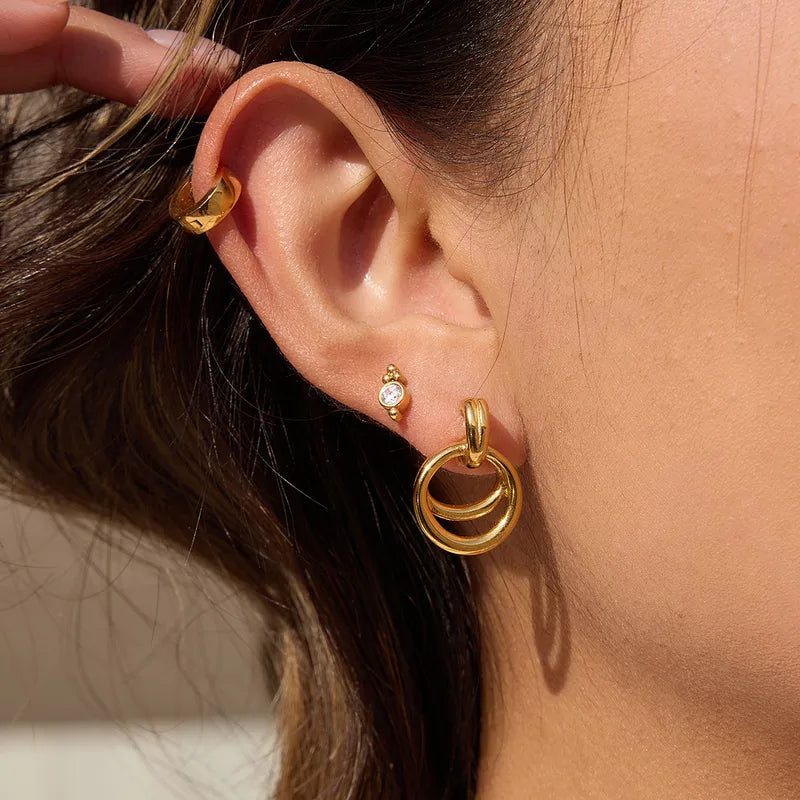 Tarnish-Free Stainless Steel Zircon & Double Hoop Ear Party Set