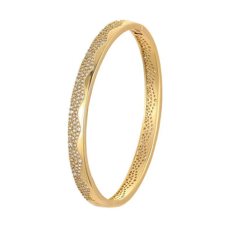 The Riviera Wavy Pavé Bangle | Premium Zircon