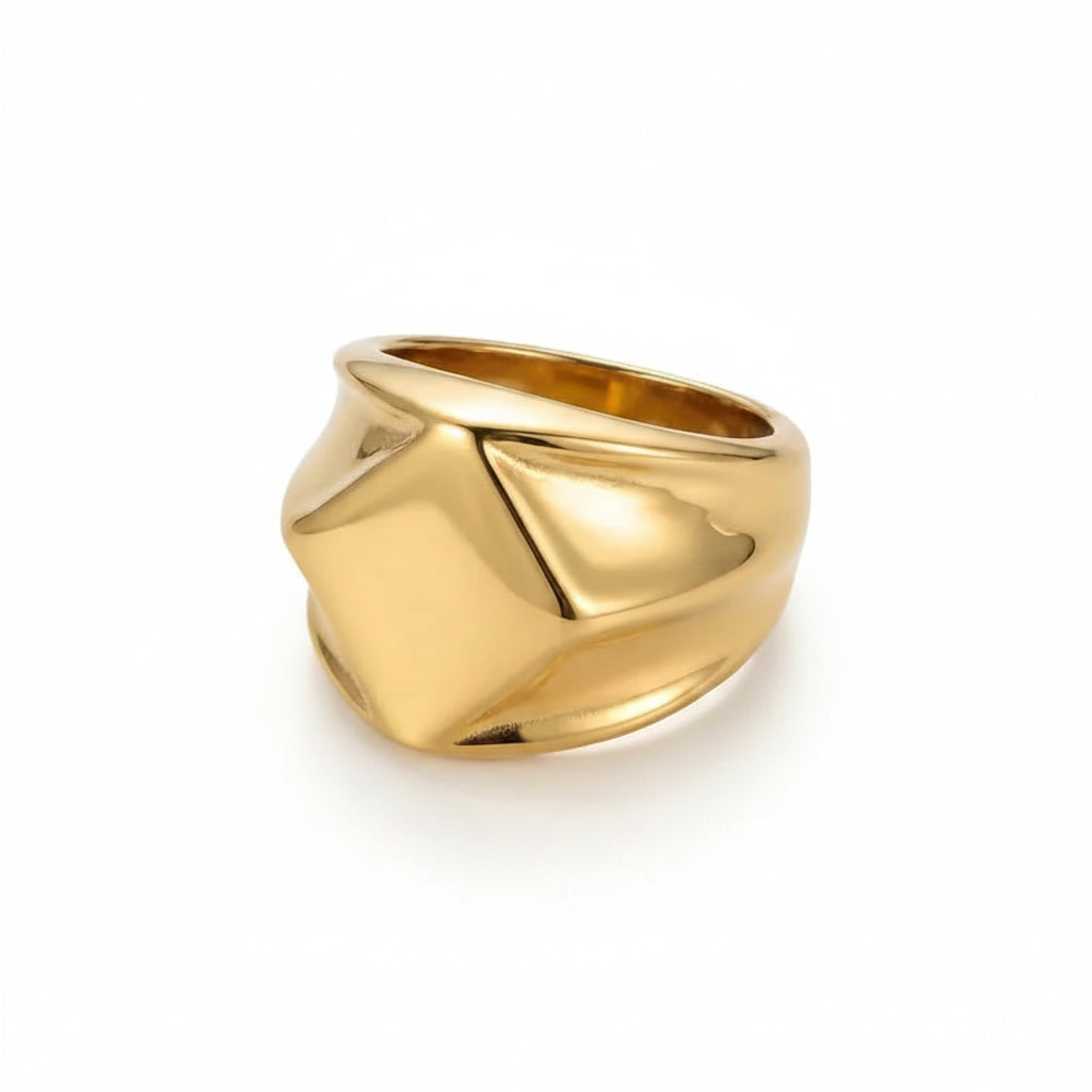 Tarnish-Free Stainless Steel Sculpted Pyramid Signet Ring