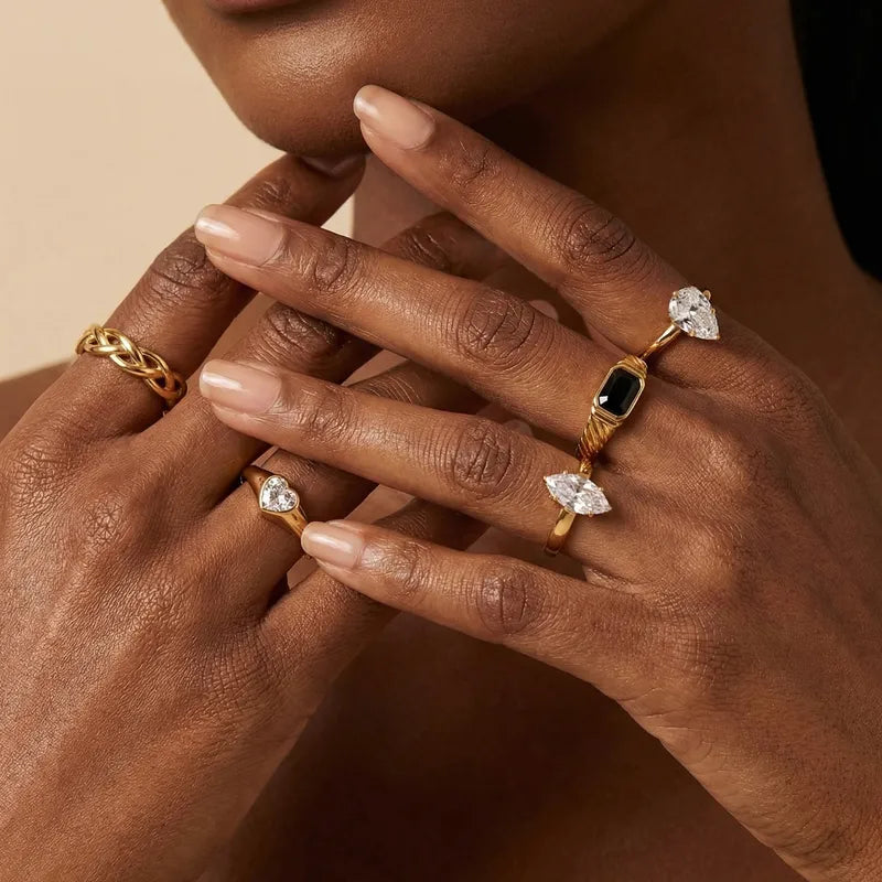 The Diana Gold PVD Coated Rectangular Black Onyx-Style Ring