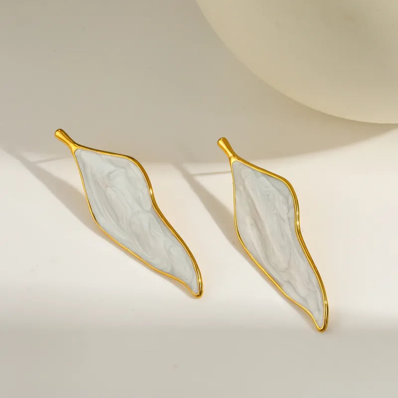 Tarnish-Free Stainless Steel Sculptural Wavy Leaf Statement Earrings