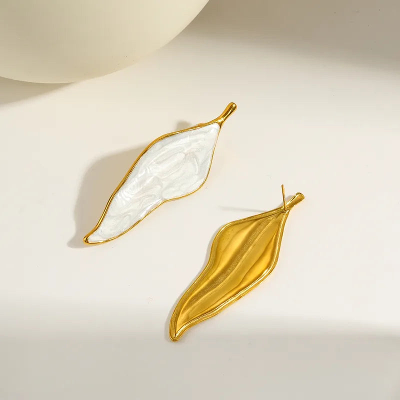 Tarnish-Free Stainless Steel Sculptural Wavy Leaf Statement Earrings