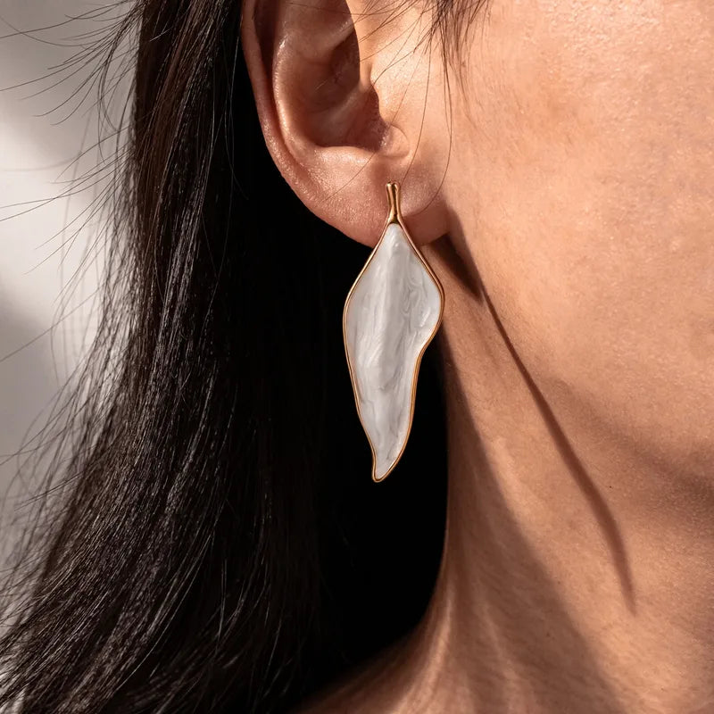 Tarnish-Free Stainless Steel Sculptural Wavy Leaf Statement Earrings