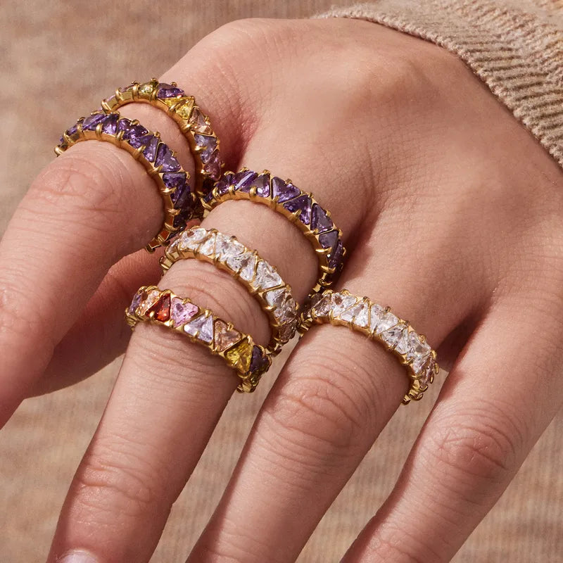Tarnish-Free Stainless Steel Claw-Set Purple Zircon Statement Ring