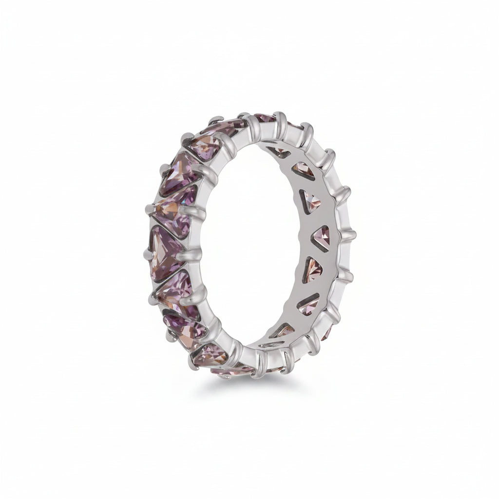 Tarnish-Free Stainless Steel Claw-Set Purple Zircon Statement Ring