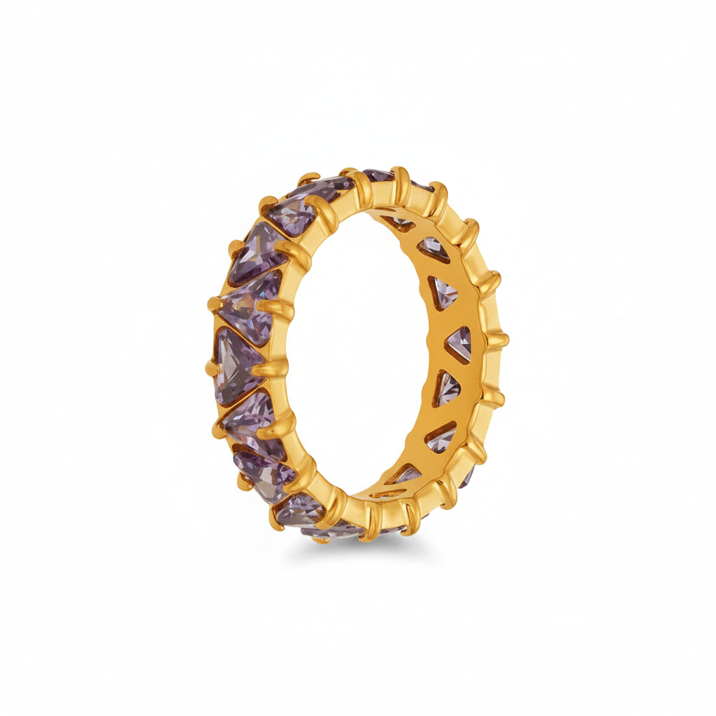 Tarnish-Free Stainless Steel Claw-Set Purple Zircon Statement Ring