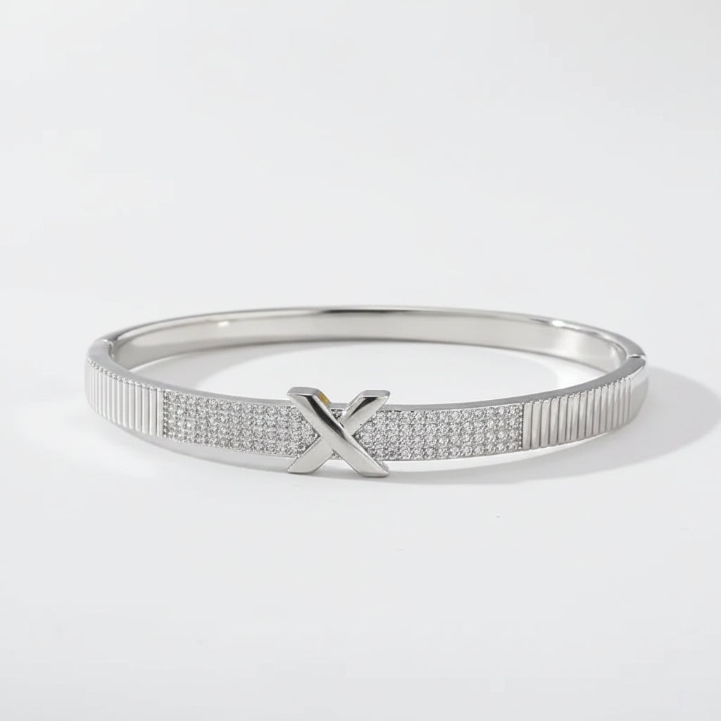 The Nexus Platinum-Tone Zircon Emblem Bangle