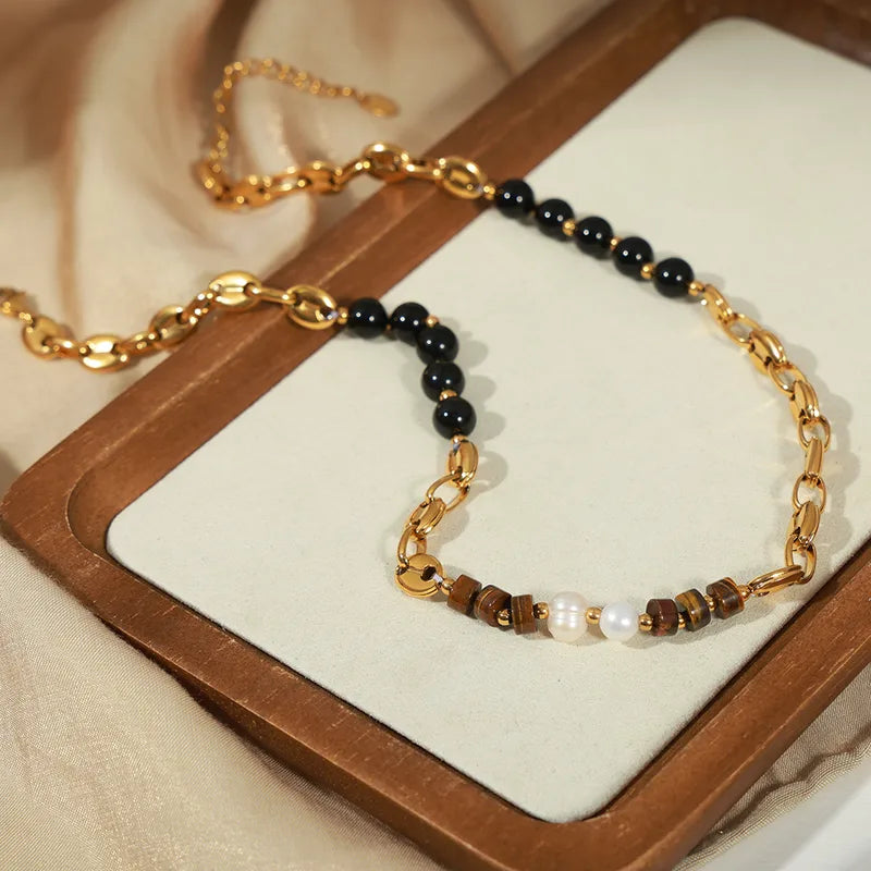 The Aurelia Asymmetric Marine Link & Mixed Gemstone Necklace