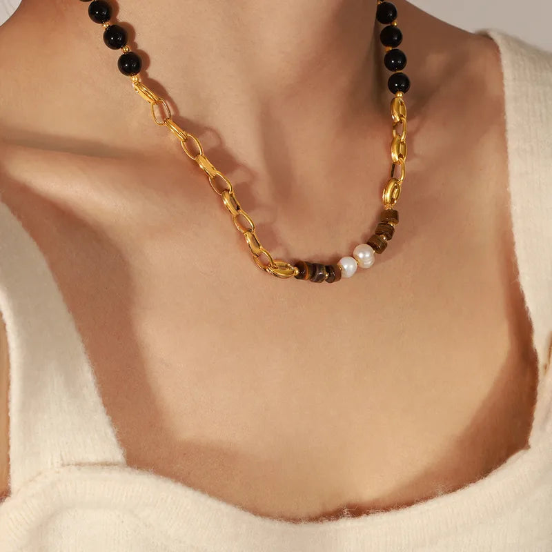The Aurelia Asymmetric Marine Link & Mixed Gemstone Necklace