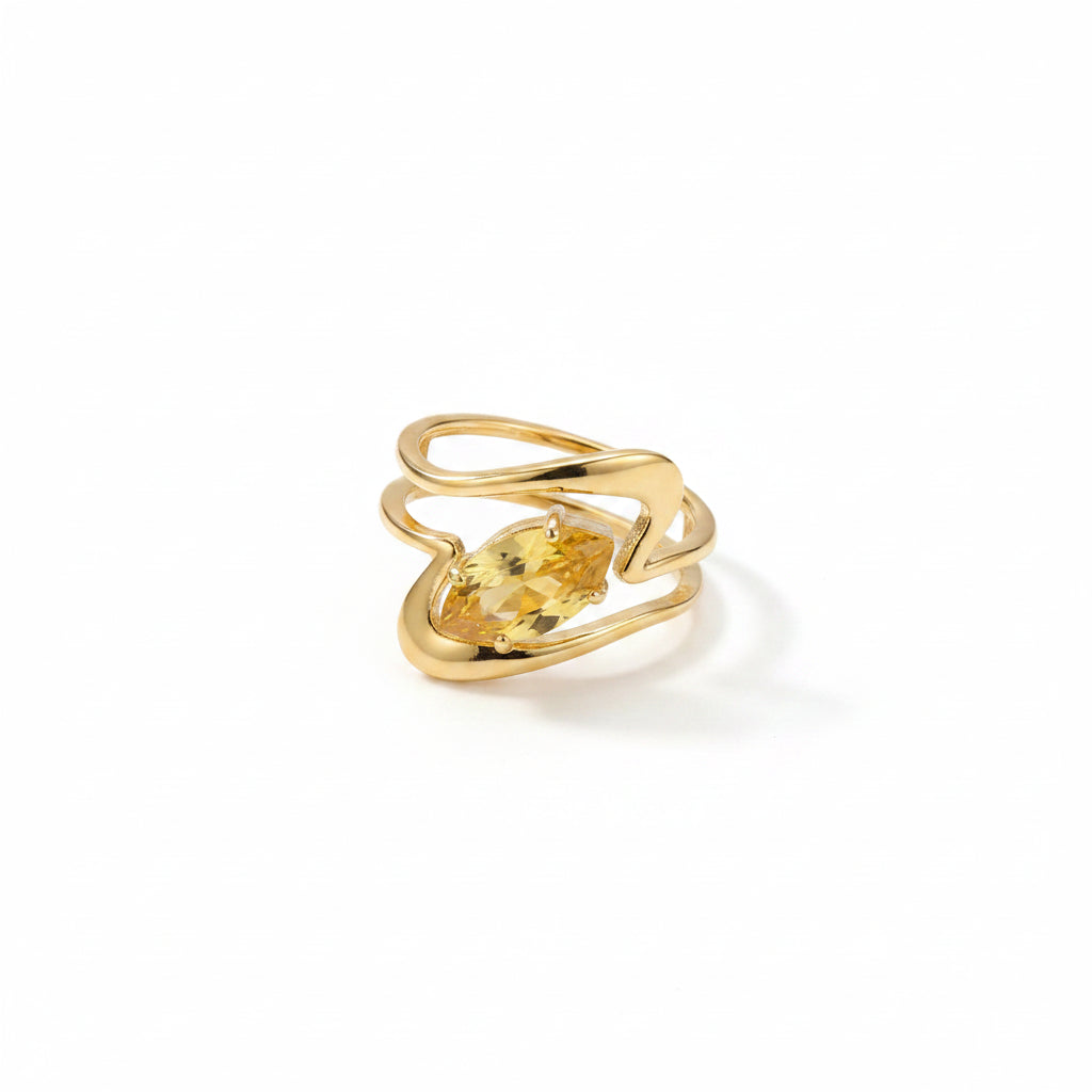 The Esme Waterproof 18K Gold Emerald Pear Bypass Ring