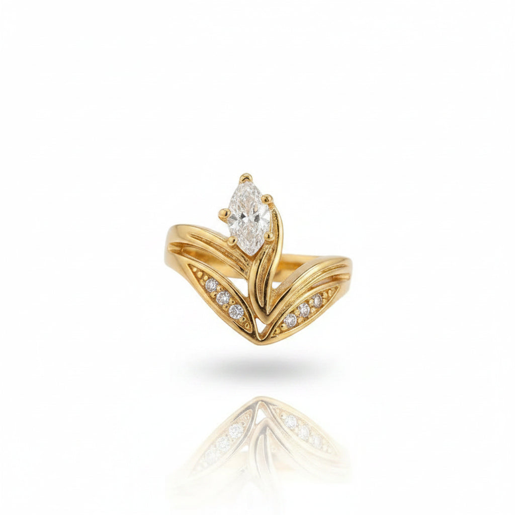 The Esme Waterproof 18K Gold Emerald Pear Bypass Ring