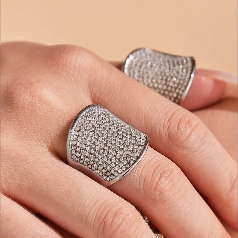 The Aurelia Waterproof 18K Gold Full Pavé Iced Shield Ring