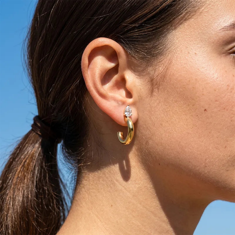 The Aurelia Pear-Cut Crystal & Chunky C-Hoop Earrings