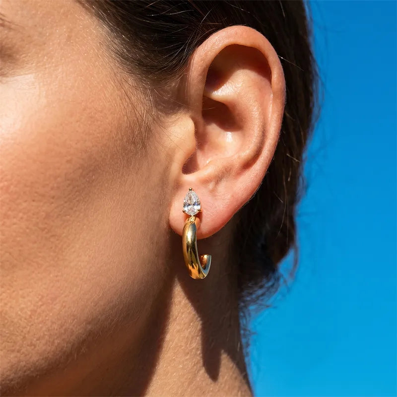 The Aurelia Pear-Cut Crystal & Chunky C-Hoop Earrings