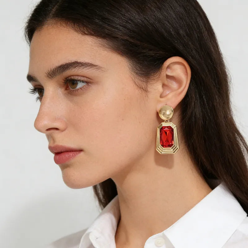 Vintage-Inspired Bold Quadrilateral Crystal Stud Earrings