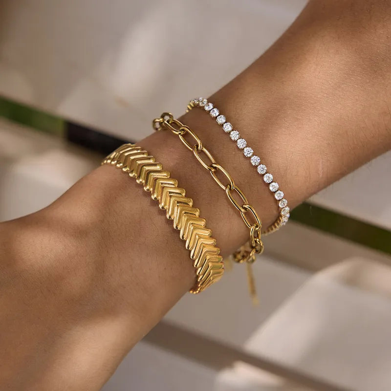 tructured Herringbone Non-Tarnish Heavy Statement Cuff