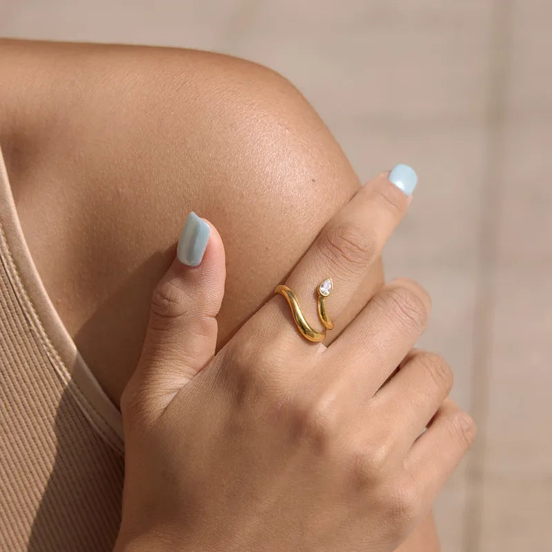The Cleo Waterproof 18K Gold Sleek Serpent Wrap Ring