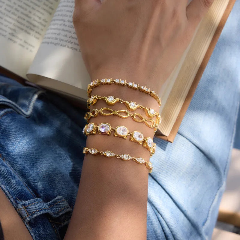 The Celine Waterproof 18K Gold Geometric Zircon Chain Bracelet