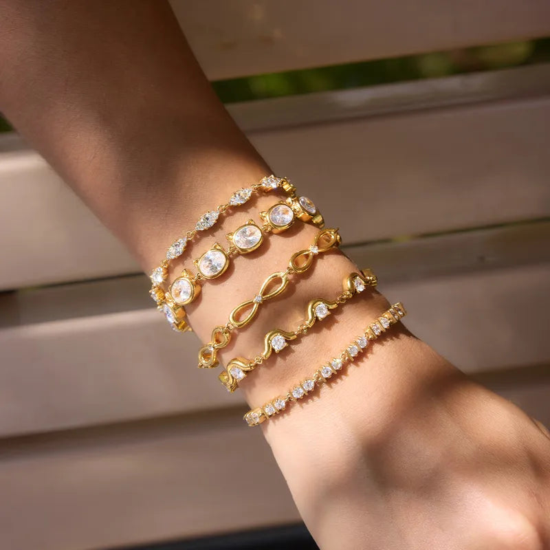 The Celine Waterproof 18K Gold Geometric Zircon Chain Bracelet