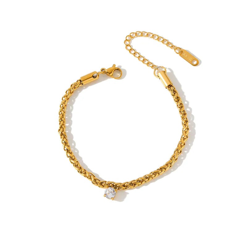 Aria Round Zircon Drop Woven Bracelet | 18K Gold PVD