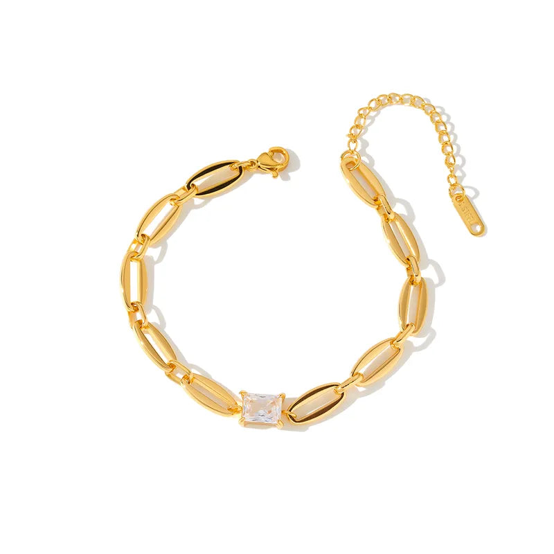 Geometric chain bracelet with zircon stones, plated in 18k gold