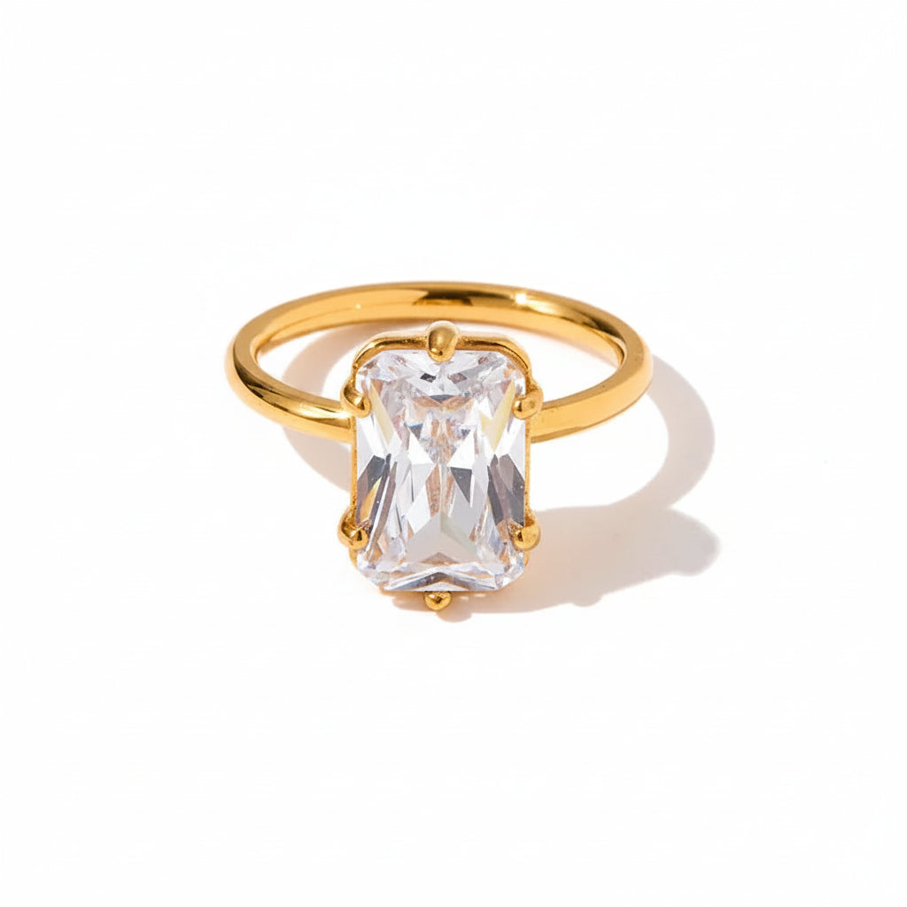 The Aura Waterproof 18K Gold Plated Zircon Geometric Stacking Ring