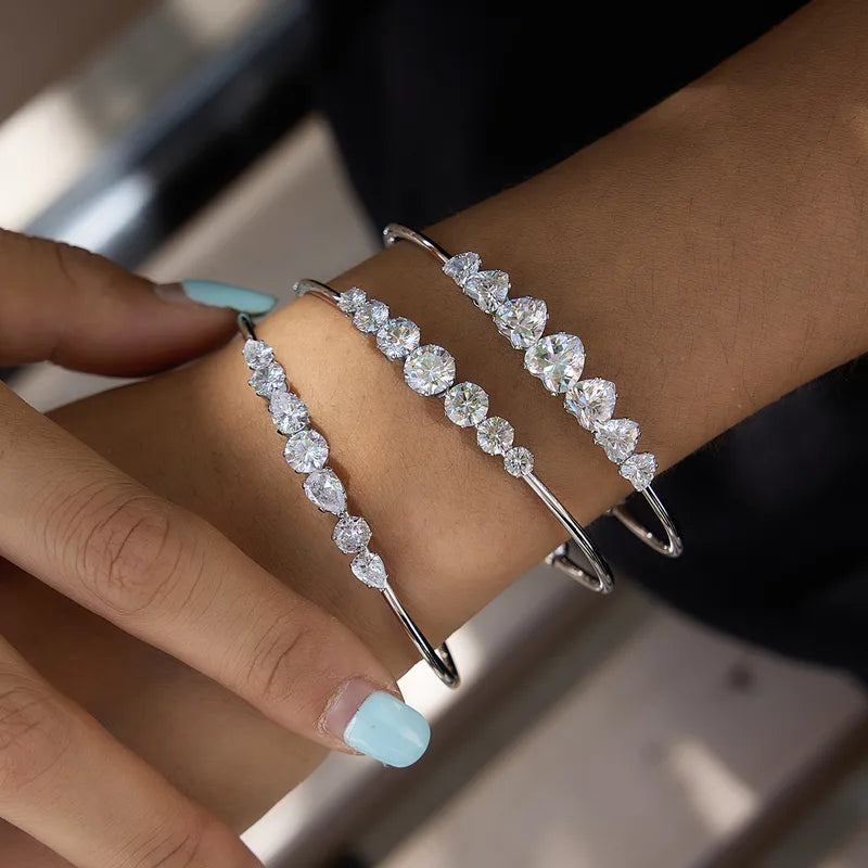 Abstract Shimmering Crystal Heart-Shape Non-Tarnish Cuff