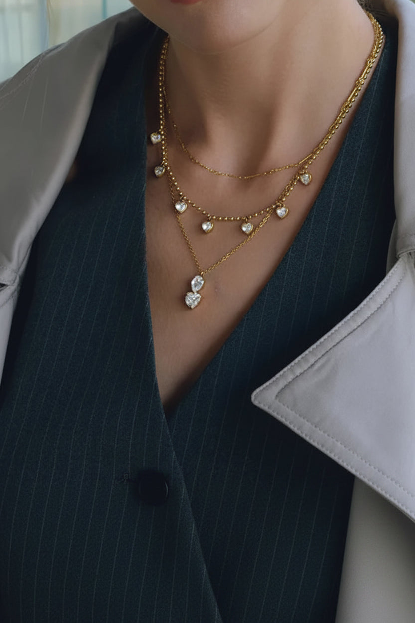 The Juliet Multi-Strand Heart & Pear Pendant Necklace
