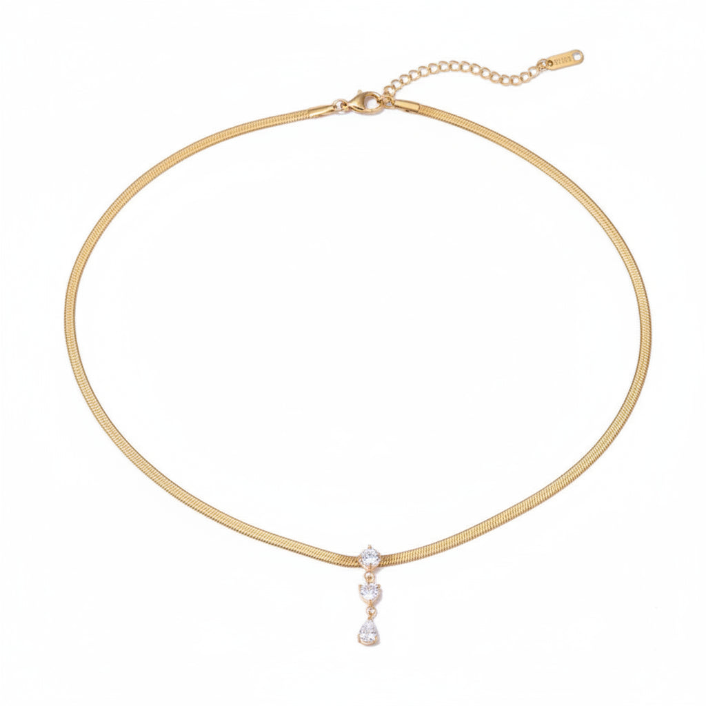 Tarnish-Free 18K Gold PVD Snake Bone Crystal Pendant