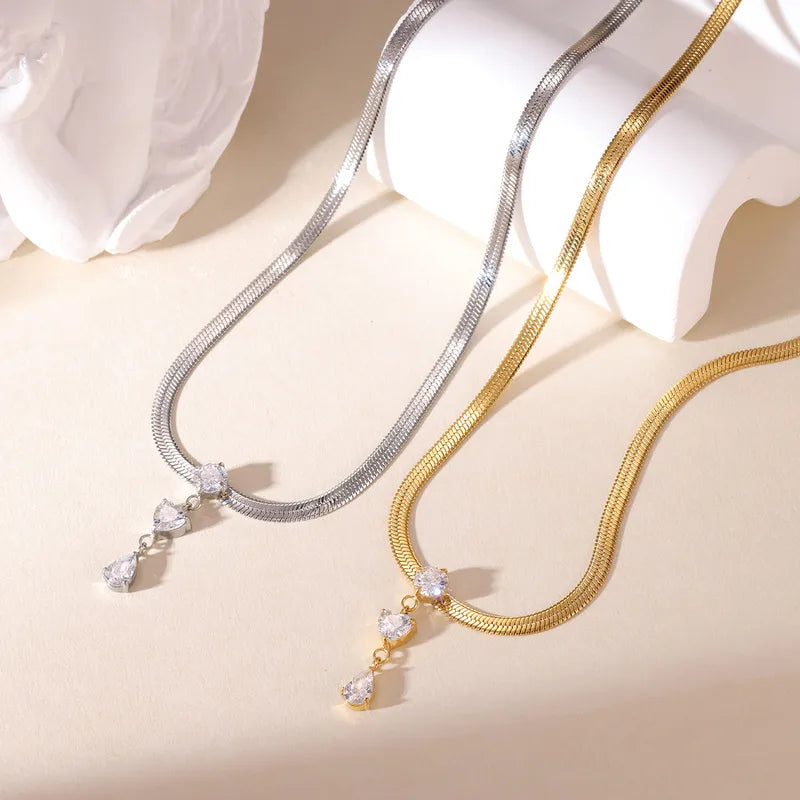 Tarnish-Free 18K Gold PVD Snake Bone Crystal Pendant
